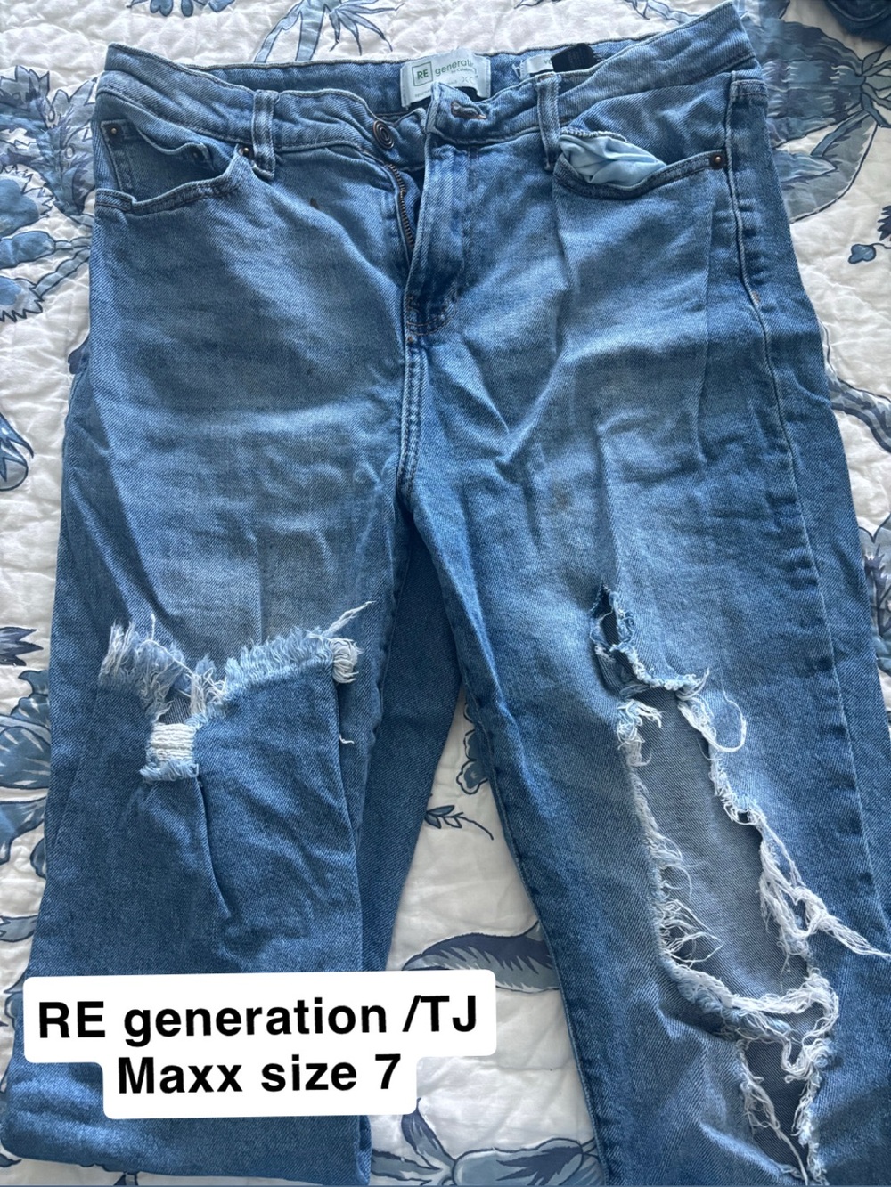 RE Generation High-Rise Skinny Jeans in Medium Blue (Size 7)